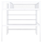 White Metal Loft Bed with 4-Tier Shelves and Storage