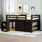 Espresso Pine Wood Multifunctional Loft Bed with Movable Desk, Modular Bookshelf, Chest of Drawers