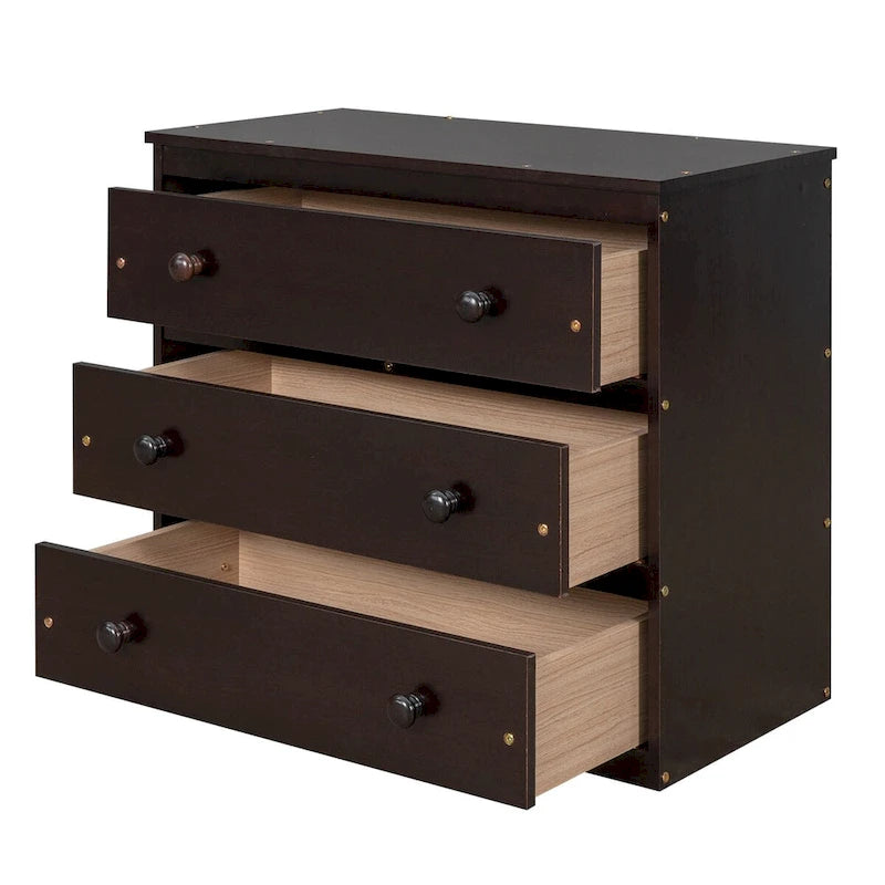 Espresso Pine Wood Multifunctional Loft Bed with Movable Desk, Modular Bookshelf, Chest of Drawers