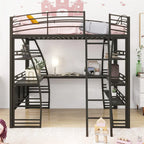 Full Size Loft Bed with 4 Layers of Shelves and L Shaped Desk