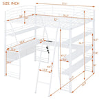 Full Size Loft Bed with 4 Layers of Shelves and L Shaped Desk