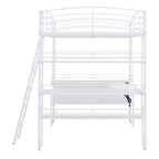 Full Size Loft Bed with 4 Layers of Shelves and L Shaped Desk