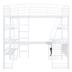 Full Size Loft Bed with 4 Layers of Shelves and L Shaped Desk