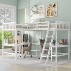 Wood Twin Size L-Shaped Loft Bed with Ladder and 2 Built-in L-Shaped Desks