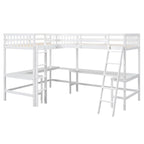 Wood Twin Size L-Shaped Loft Bed with Ladder and 2 Built-in L-Shaped Desks