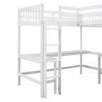 Wood Twin Size L-Shaped Loft Bed with Ladder and 2 Built-in L-Shaped Desks