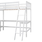 Wood Twin Size L-Shaped Loft Bed with Ladder and 2 Built-in L-Shaped Desks