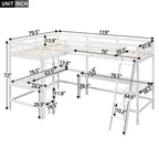 Wood Twin Size L-Shaped Loft Bed with Ladder and 2 Built-in L-Shaped Desks