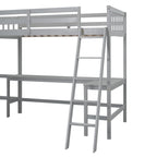 Wood Twin Size L-Shaped Loft Bed with Ladder and 2 Built-in L-Shaped Desks