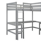 Wood Twin Size L-Shaped Loft Bed with Ladder and 2 Built-in L-Shaped Desks