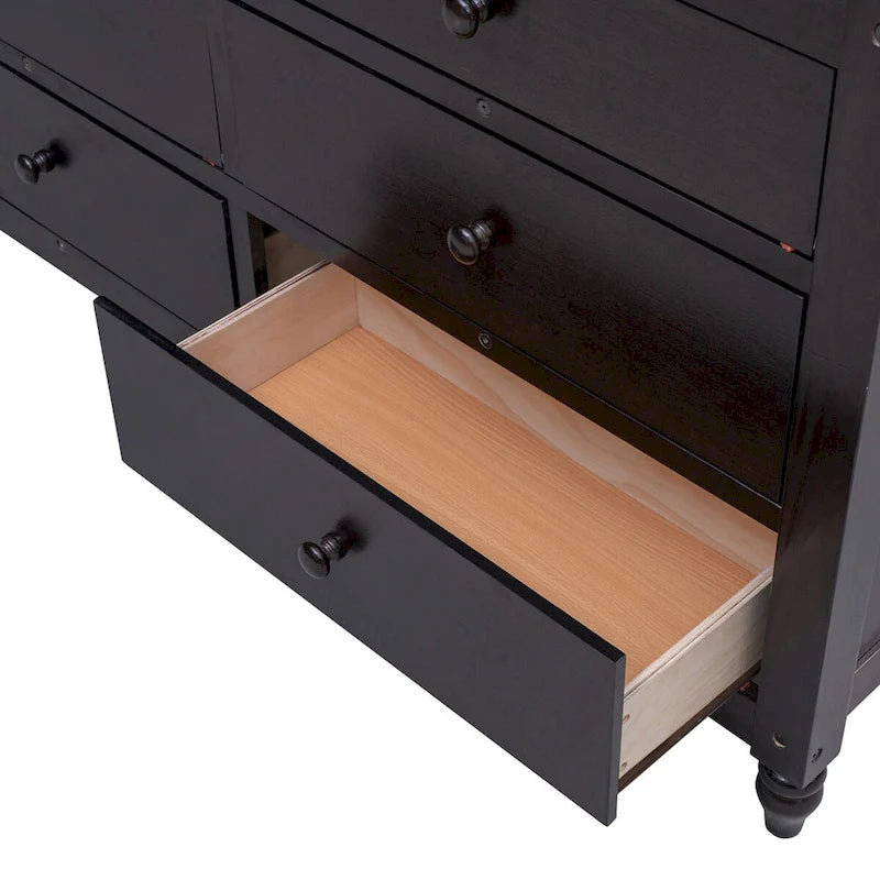 Espresso Full Wooden Loft Bed with Drawers, Desk, Shelves, Guardrails, Reversible Ladder