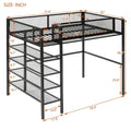 Black Metal Loft Bed with 4-Tier Shelves and Storage