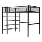 Black Metal Loft Bed with 4-Tier Shelves and Storage