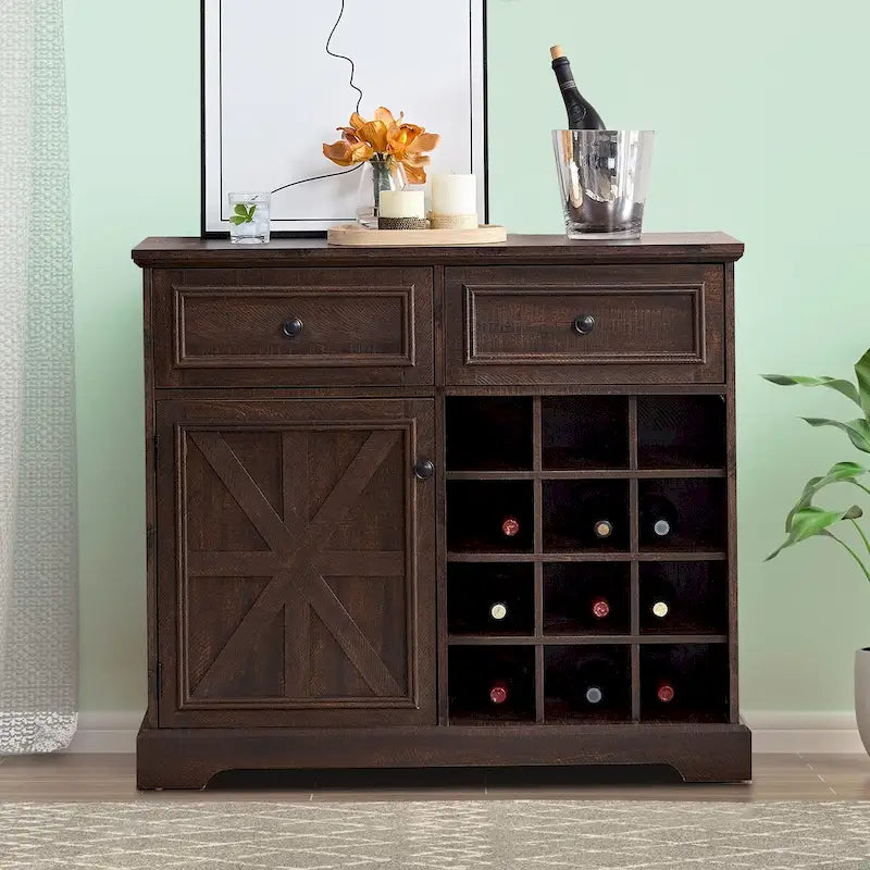 Classic Farmhouse Style Wooden Sideboard with Removable Wine Racks