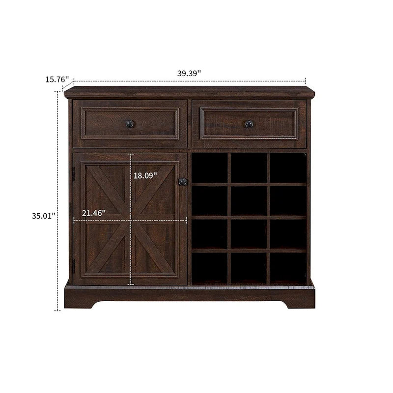 Classic Farmhouse Style Wooden Sideboard with Removable Wine Racks