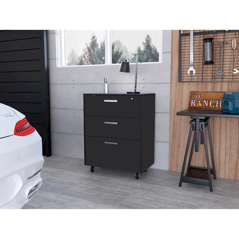 3 Drawers Storage Cabinet with Casters Lions Office, Black Wengue Finish,High quality and durable