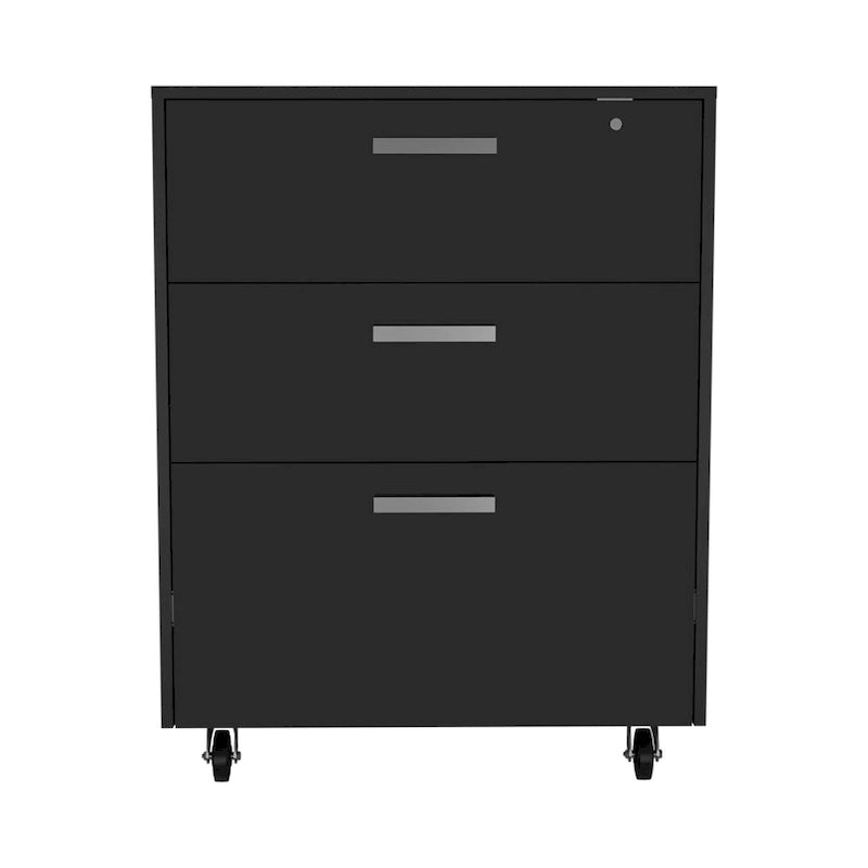 3 Drawers Storage Cabinet with Casters Lions Office, Black Wengue Finish,High quality and durable