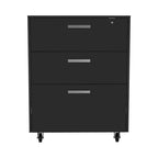 3 Drawers Storage Cabinet with Casters Lions Office, Black Wengue Finish,High quality and durable