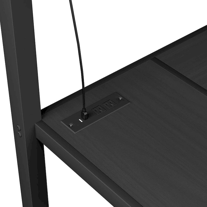 Full Size Black Metal Loft Bed with Desk, Closet, USB, and LED Lights