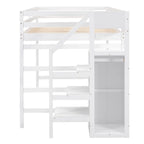 Wooden Full Size Loft Bed with Built-in Storage Wardrobe and Staircase