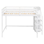 Wooden Full Size Loft Bed with Built-in Storage Wardrobe and Staircase