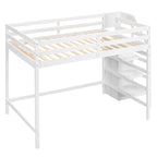 Wooden Full Size Loft Bed with Built-in Storage Wardrobe and Staircase