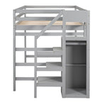 Wooden Full Size Loft Bed with Built-in Storage Wardrobe and Staircase