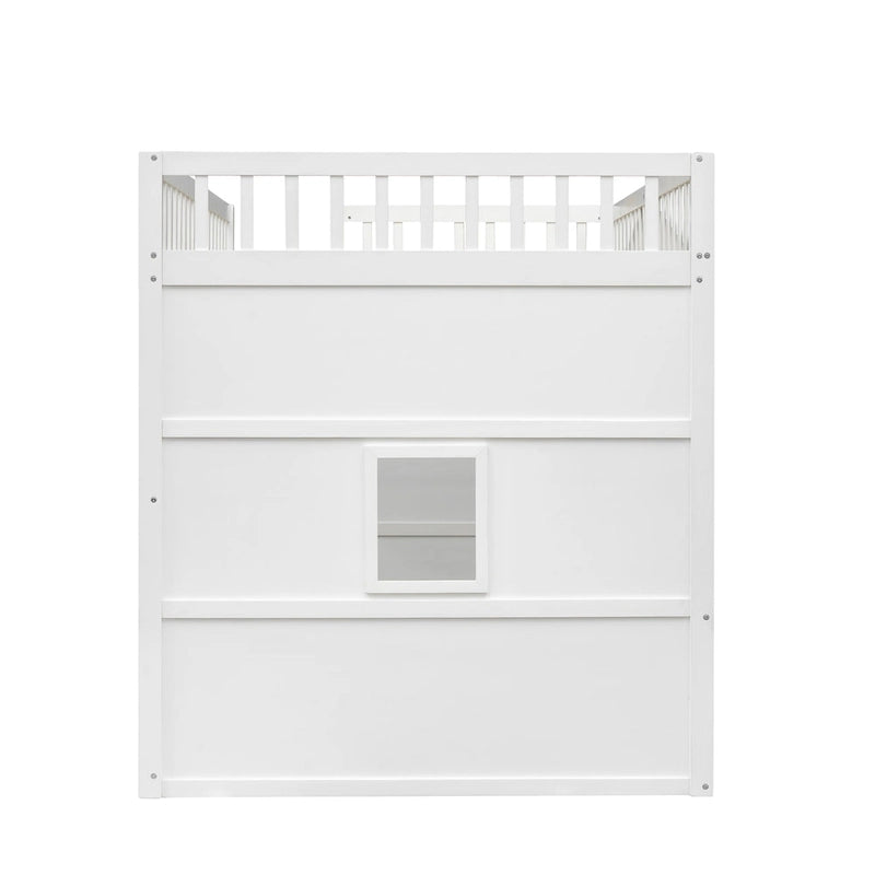 White+Gray Full Size House Loft Bed with Ladder, Doors, Window