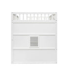 White+Gray Full Size House Loft Bed with Ladder, Doors, Window