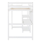 White Twin Wood Loft Bed with Shelves, Desk, Writing Board, Guardrail