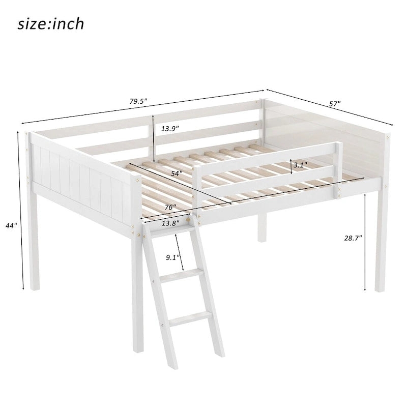 Wood Low Loft Bed w/Ladder,Ladder Can Be Placed On The Left Or Right