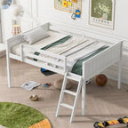 Wood Low Loft Bed w/Ladder,Ladder Can Be Placed On The Left Or Right