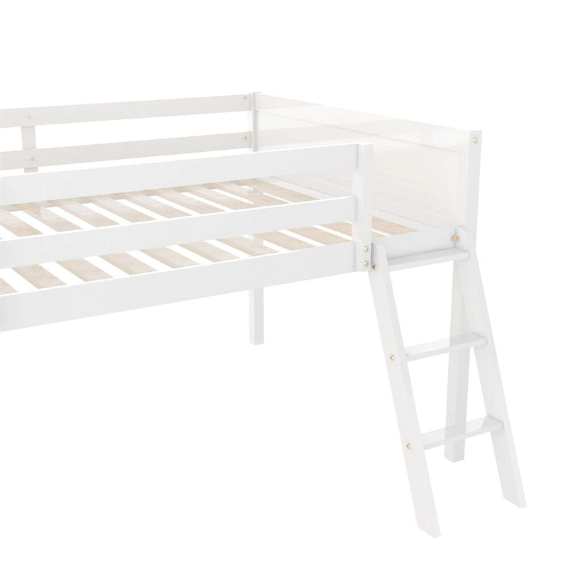 Wood Low Loft Bed w/Ladder,Ladder Can Be Placed On The Left Or Right
