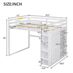 Wood Full Size Loft Bed with Built-In Wardrobe and Storage Shelves