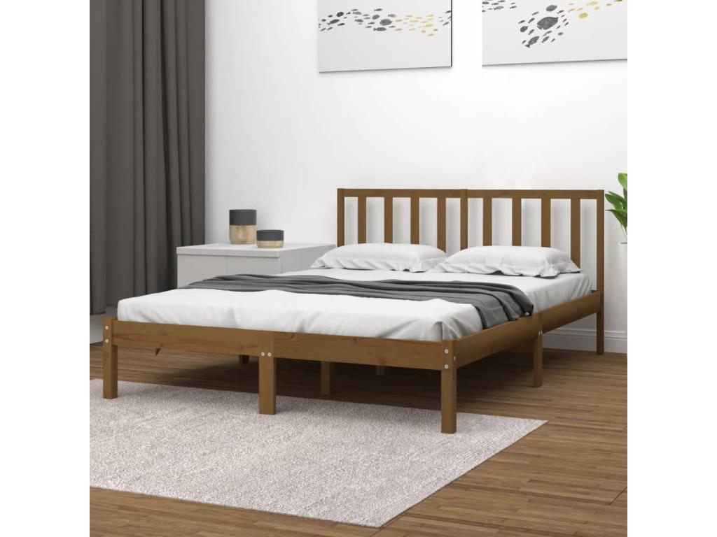 Bed frame without mattress, honey brown, solid pine wood, 200x200cm, 01675EOBA