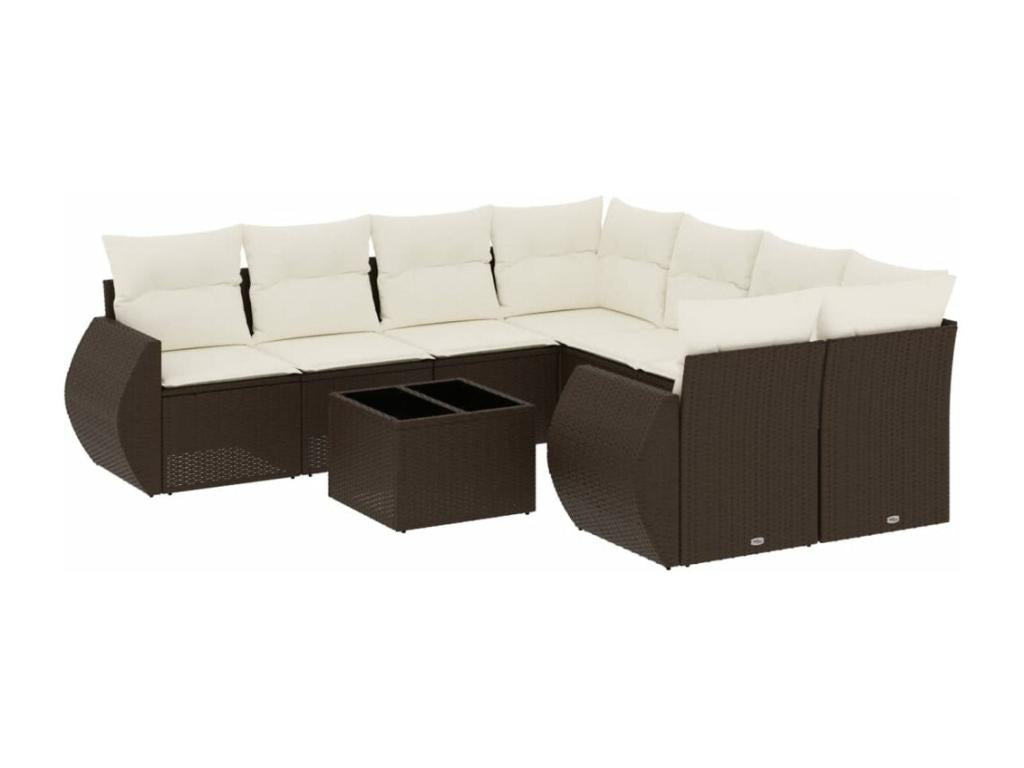 9-piece garden furniture set with cushions, brown woven resin, 21182XKPZ