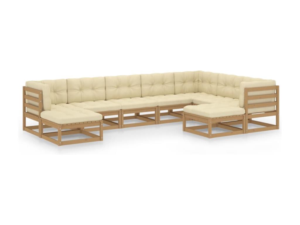 9-piece garden furniture set with cushions, honey brown, pine wood