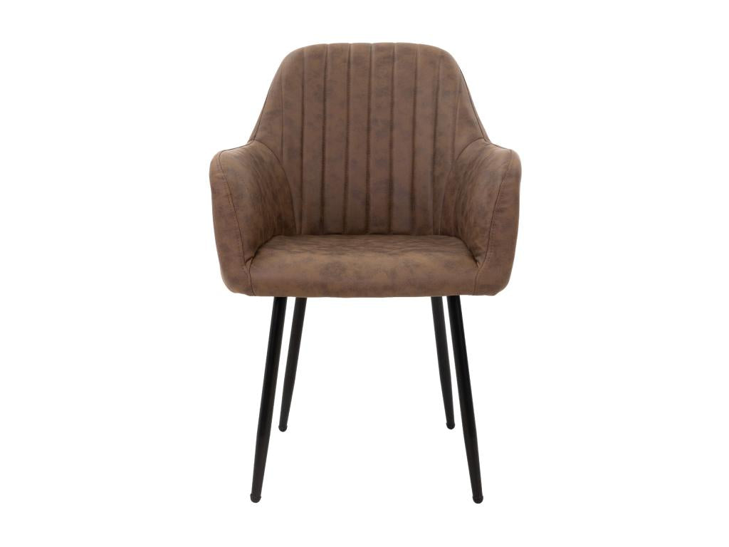 Set of 6 brown upholstered dining/living room chairs with faux leather armrests 03926IOGH