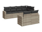 7-piece garden furniture set with cushions, light grey woven resin 96845ZUHT