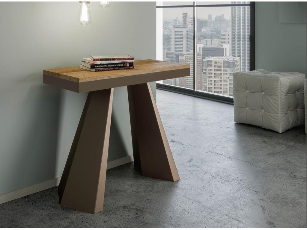 Bohometop extendable console table in wood and brown steel - Brown color 50314DRVP