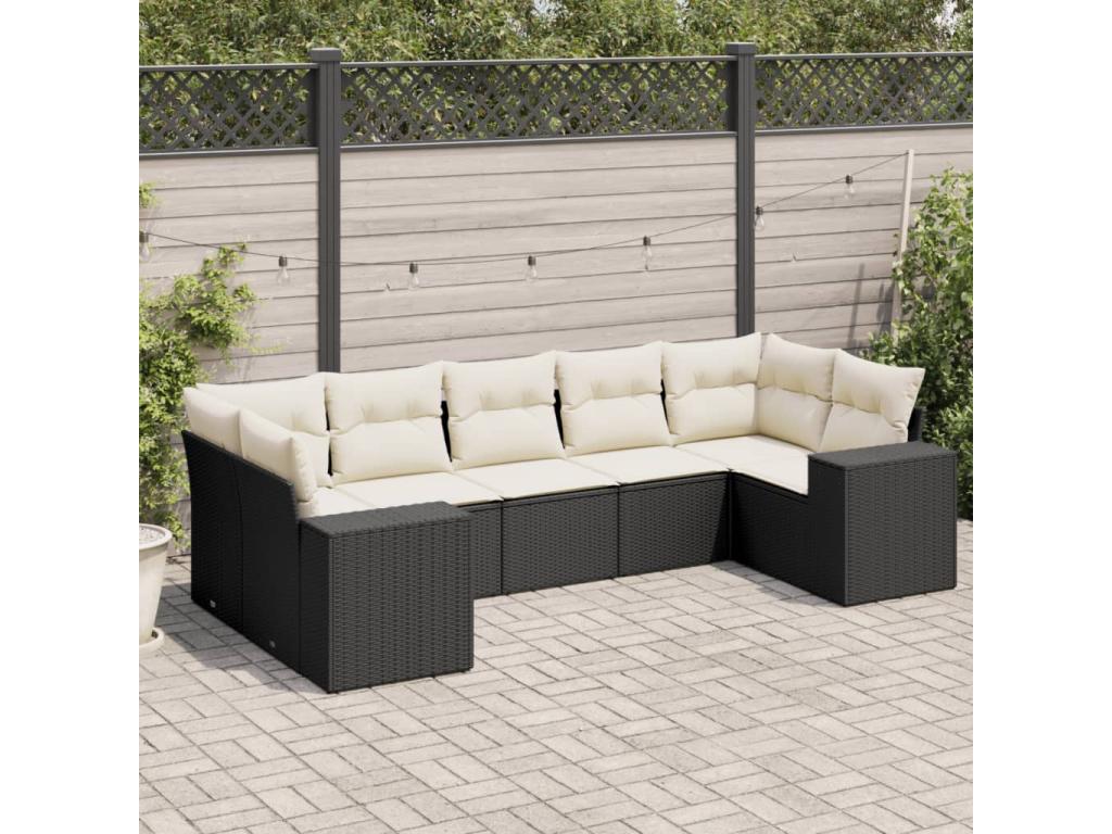 7-piece garden furniture set with cushions, black woven resin, 45144ZYDM