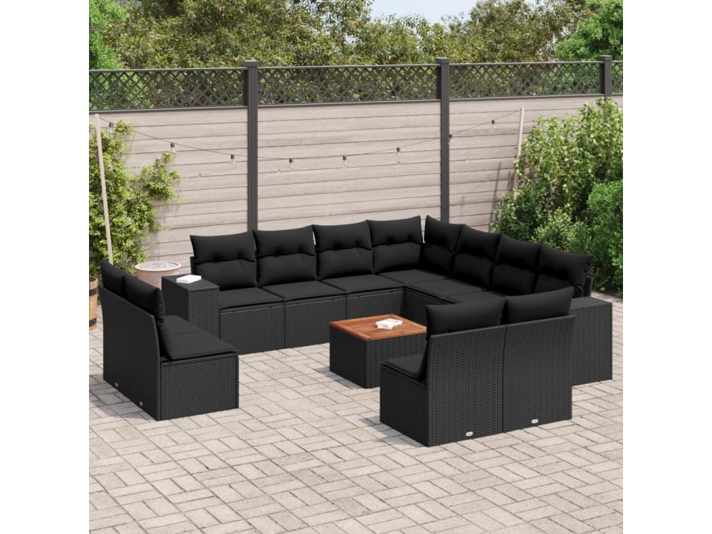 12-piece garden furniture set with cushions, black resin wicker, 08175OPKG