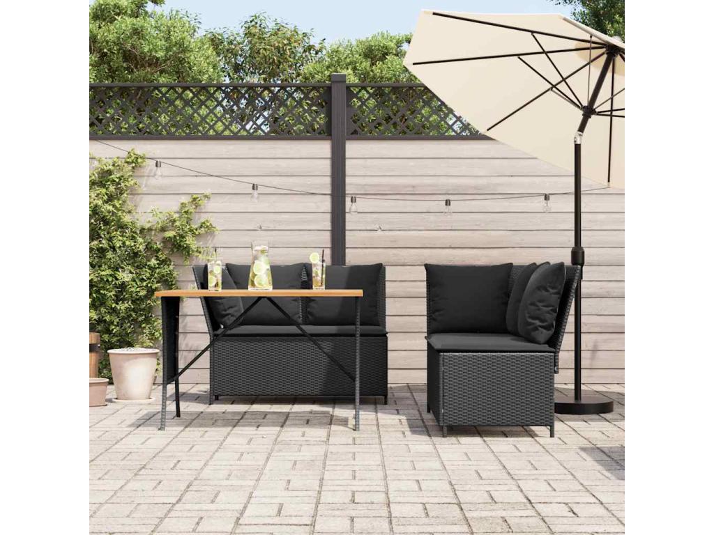 3-piece garden furniture set with cushions, black woven resin 84708VIRQ