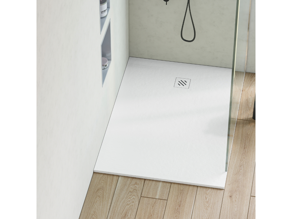 Bohometop extra-flat shower tray - Bohometop Texture in White Polyester Bohometop - L100xl80xh2.6cm - Bohometop 20531IIXH