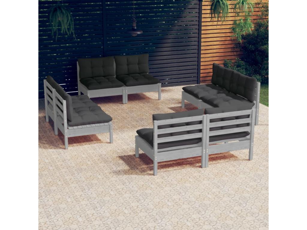 8-piece garden furniture set with cushions, anthracite pine wood, 2 98387ISWI