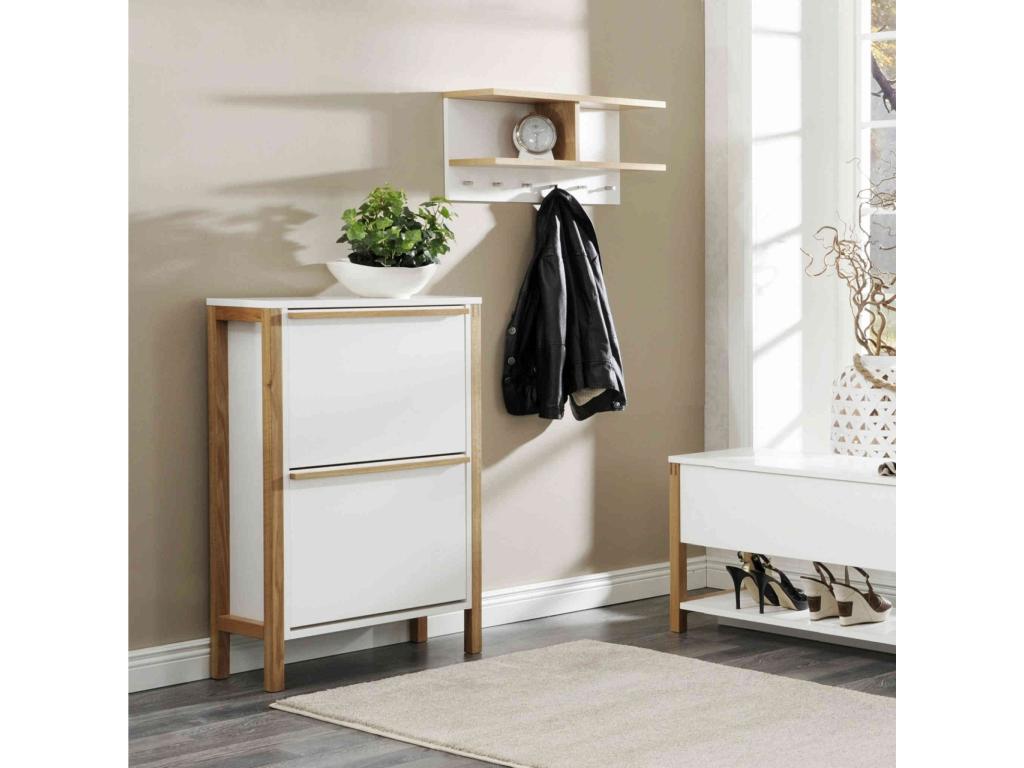 White wooden shoe cabinet with 2 drawers - MC0051 14528UKNM