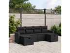 6-piece garden furniture set with cushions, black woven resin