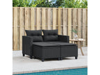 2-seater garden sofa with stools, black woven resin, 10593AZXA