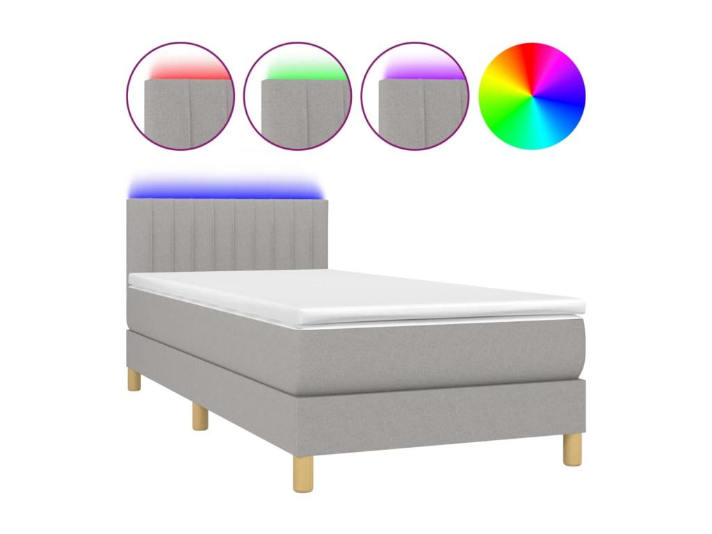 Upholstered bed base with mattress and LED light, light grey, 90x200cm, fabric, 88640BUTZ