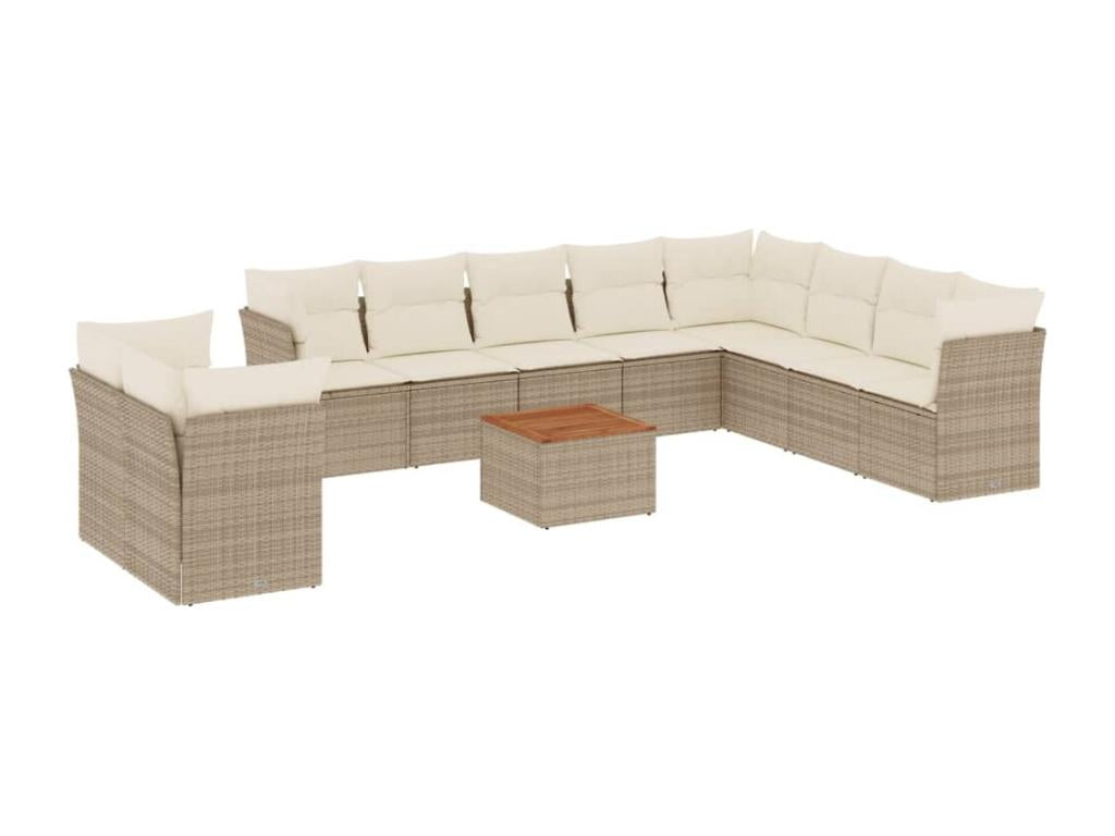 11-piece garden furniture set with beige resin wicker cushions 46607XIET